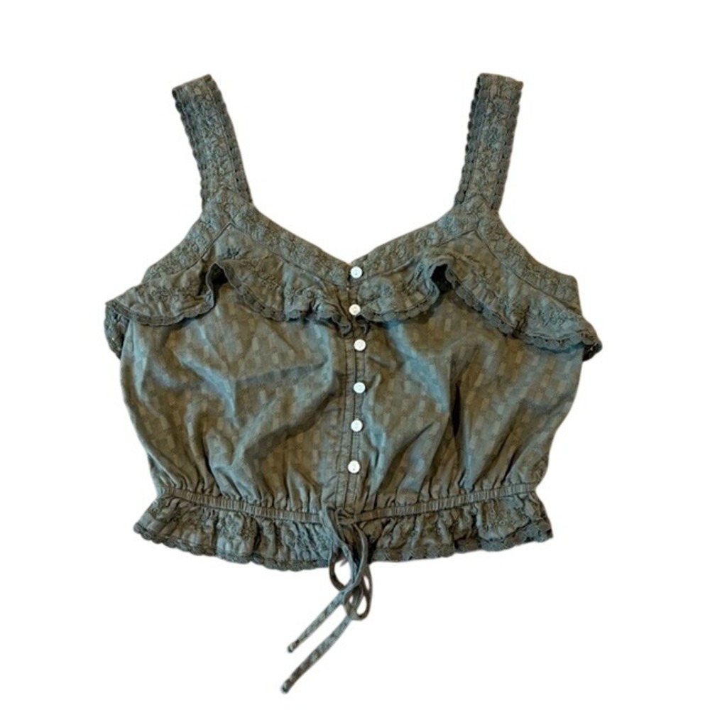American Eagle Crop Top Ruffle Embroidered Green Boho Cottagecore Fairygrunge S